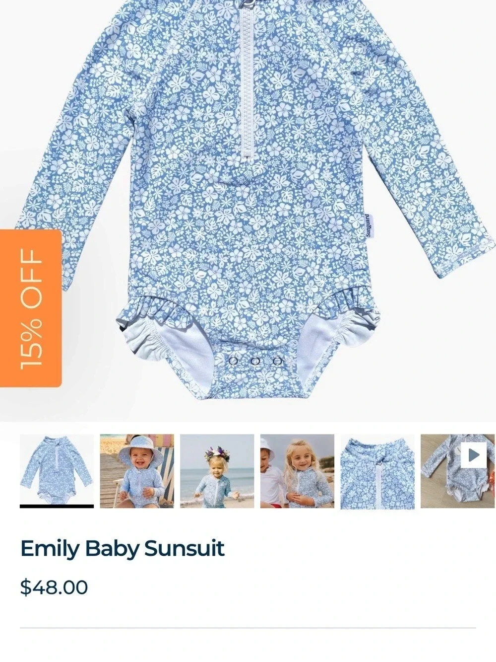 NWT Sunguard Emily Baby Swimsuit - Ditsy Tropical Blue - Size 6-12M
